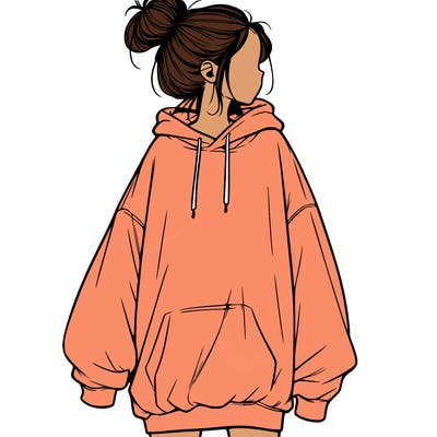 realistic girl with a oversized sweatshirt on and a bun