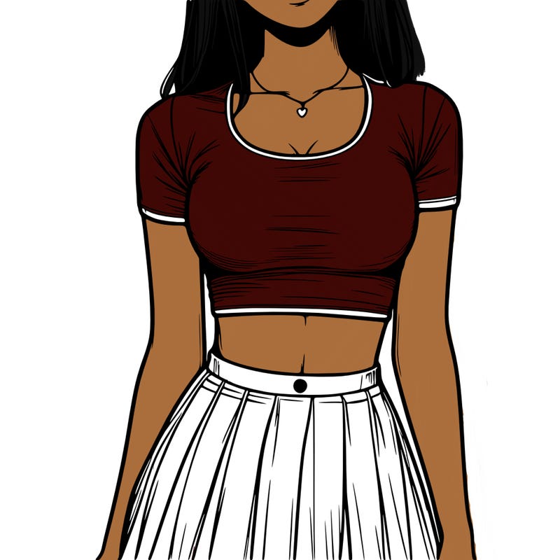 realistic girl wearing crop top and skirt