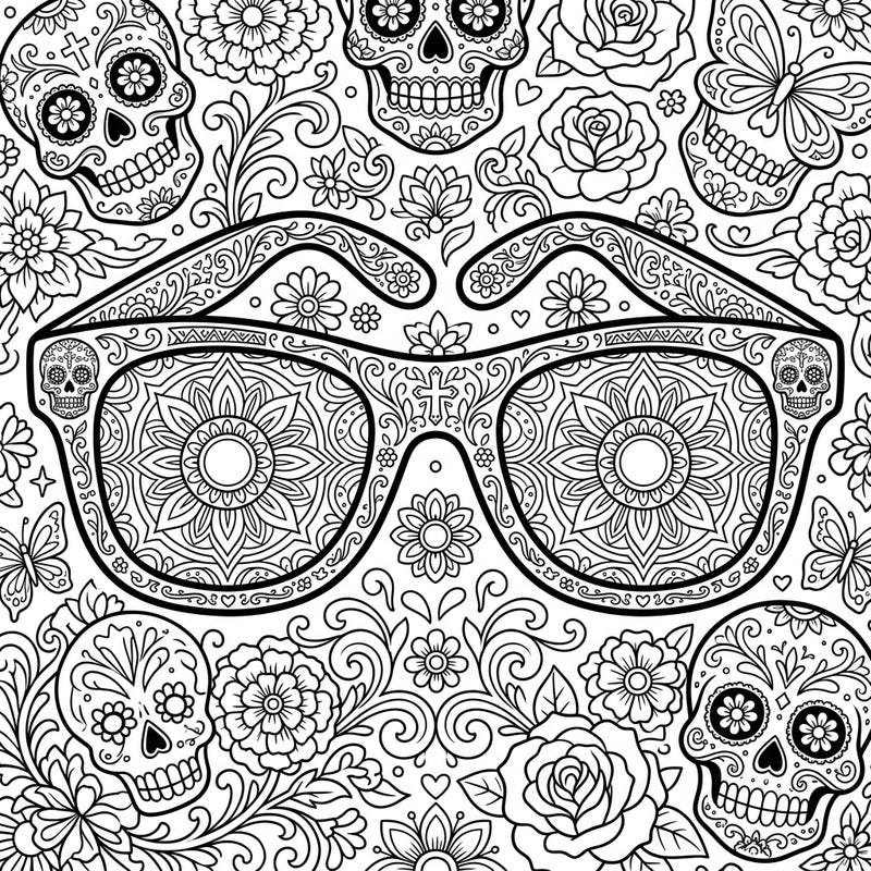 Dive into a world of intricate patterns and festive motifs with this unique Day of the Dead sunglasses coloring page. Celebrate the rich traditions of Día de los Muertos by bringing these detailed designs to life with your favorite colors.