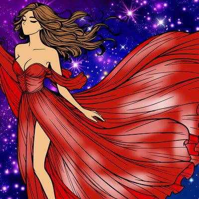 realistic woman in dress flowing the the wind