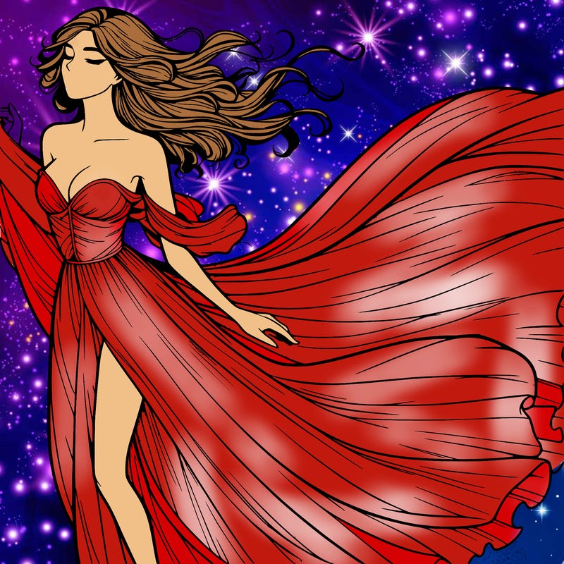 realistic woman in dress flowing the the wind