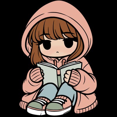 girl in oversized hoodie reading a book