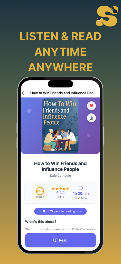 English Book Read : Storifine - The Storifine app interface displaying book details and a read button for How to Win Friends and Influence People.