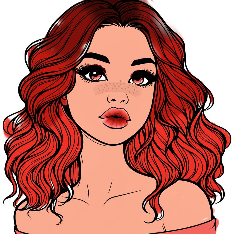 realistic girl with wavy hair and lips