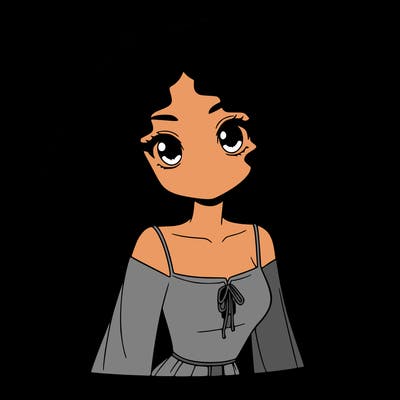 a black anime girl with long afro hair