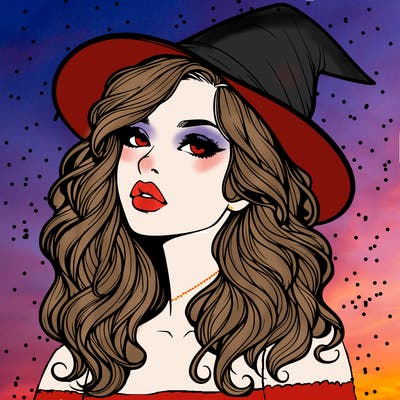 realistic witch girl with wavy hair and lips