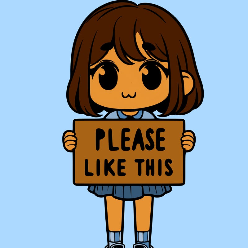 a girl holding a sign that says please like this one