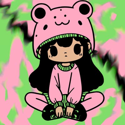 a girl wearing a frog hat and some frog socks