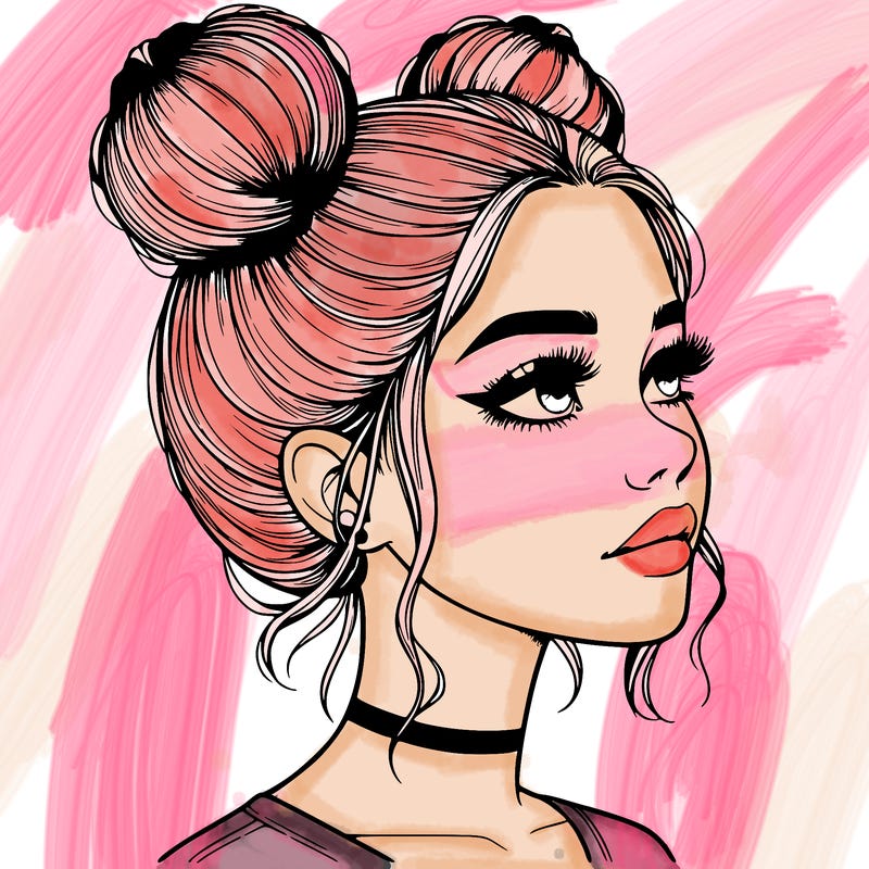 realistic girl with buns on the top of her head
