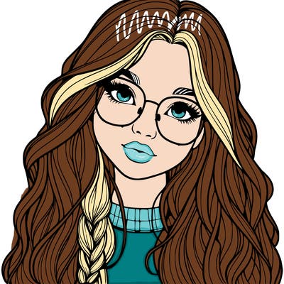 girl with long hair and freckles and glasses realistic