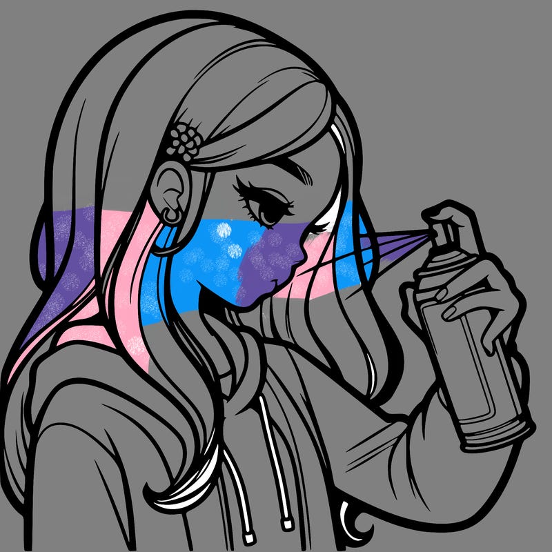 a realistic girl spray painting