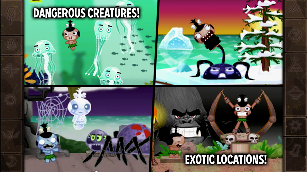 Pocket God - Pocket God gameplay showcasing dangerous creatures and exotic locations.