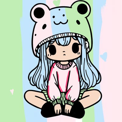 a girl wearing a frog hat and some frog socks