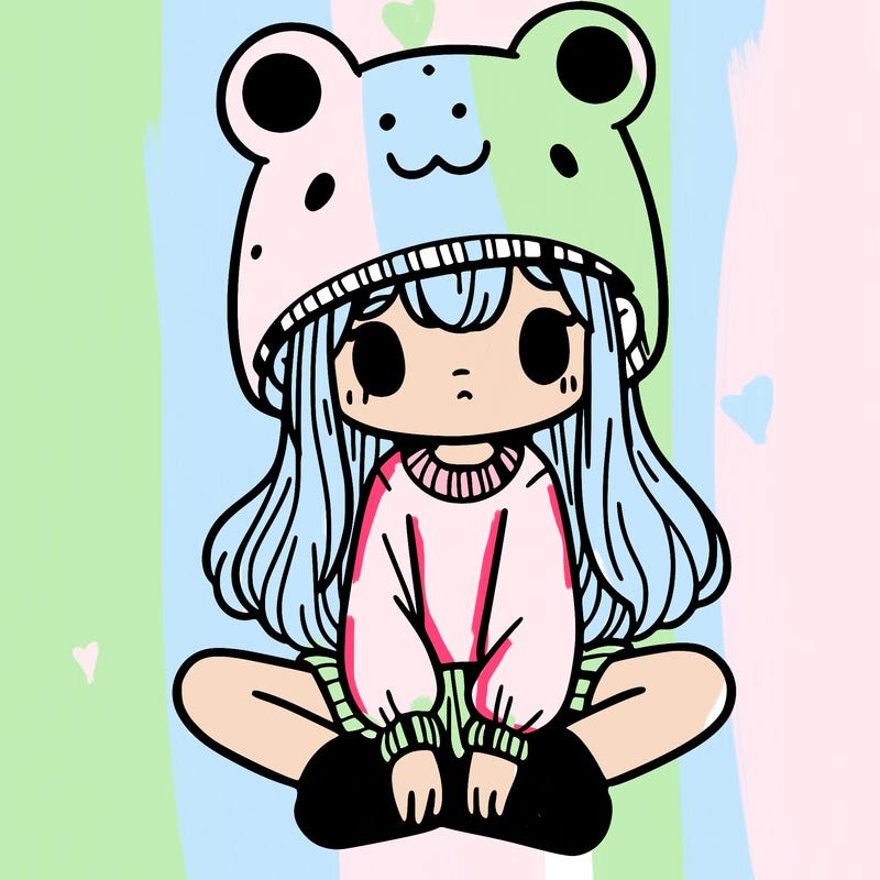 a girl wearing a frog hat and some frog socks