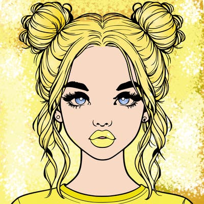 realistic girl with two buns in hair and lips