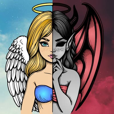 realistic angel half demon