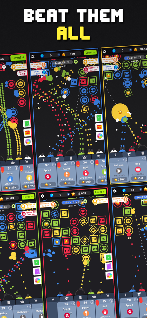 A compilation of various levels and cannon upgrades in Idle Bubbles Cannon