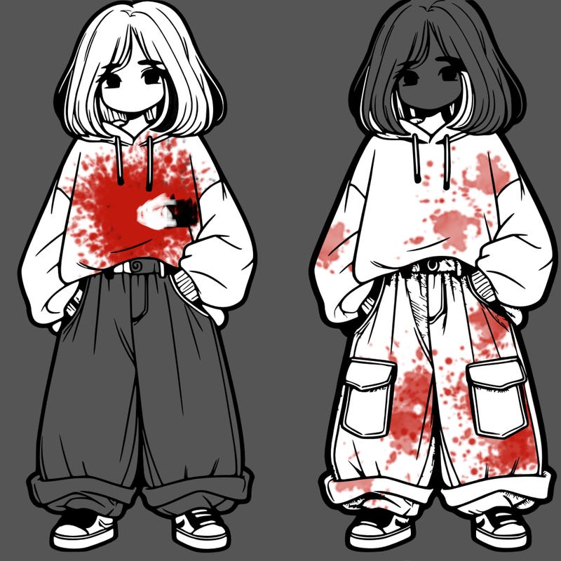 one girl wearing baggy jeans and sweatshirt