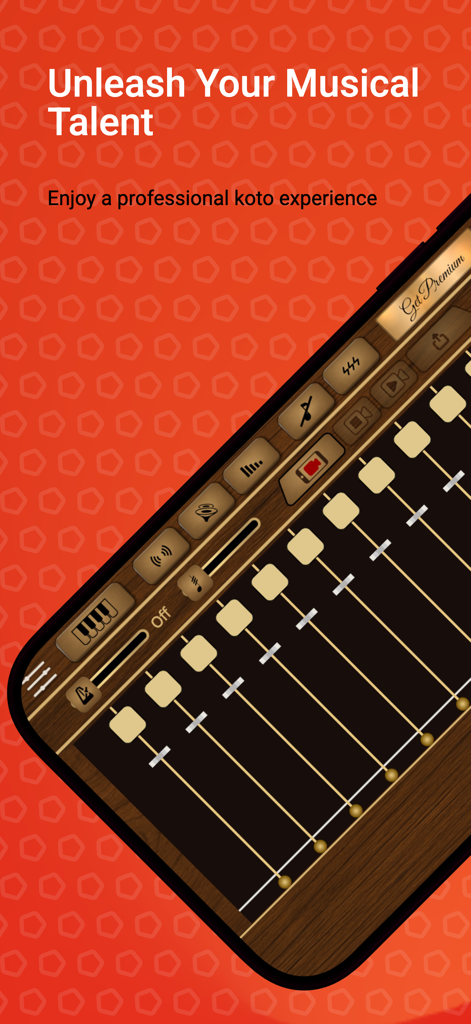 Koto Sim - Mobile interface of the Koto Sim app showing a traditional Japanese koto instrument with strings and music controls