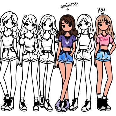 a group of girls wearing crop tops and shorts
