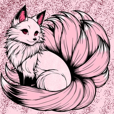realistic detailed 9 tailed anime fox
