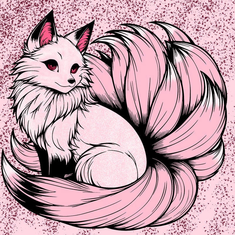 realistic detailed 9 tailed anime fox