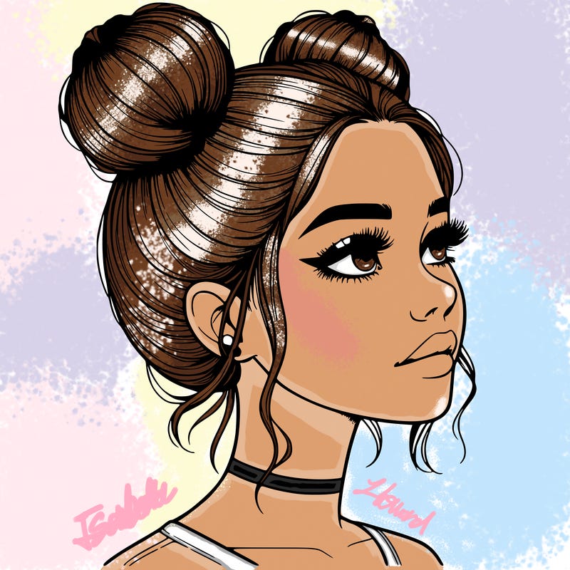 realistic girl with buns on the top of her head