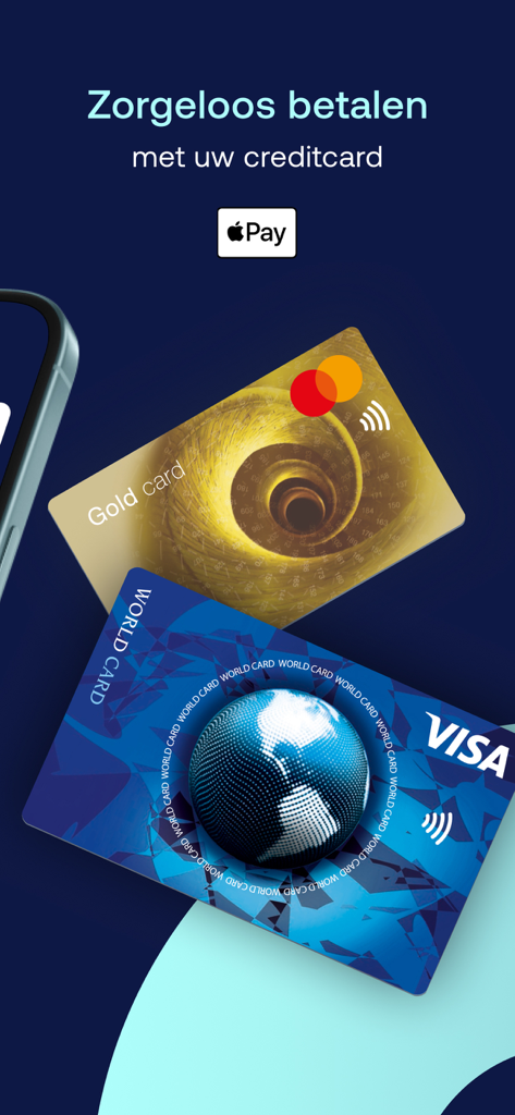 Promoción de la aplicación ICS Creditcard que muestra compatibilidad con Apple Pay con Visa y Mastercard