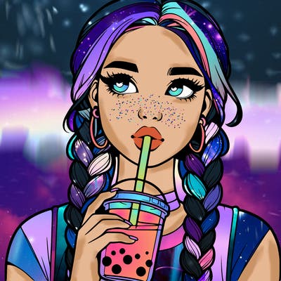 realistic girl with braided hair drinking boba