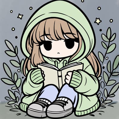 girl in oversized hoodie reading a book