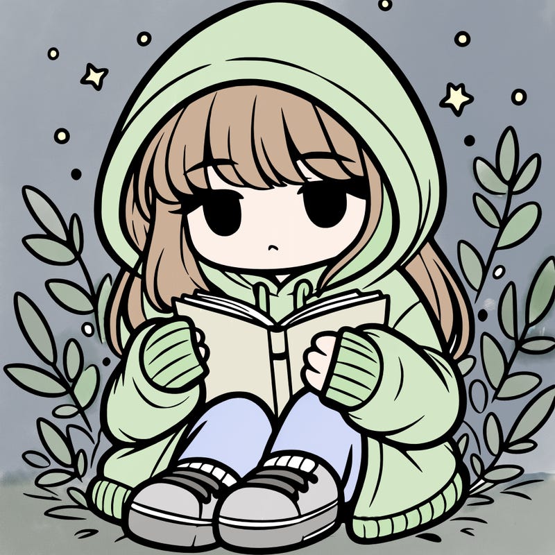 girl in oversized hoodie reading a book