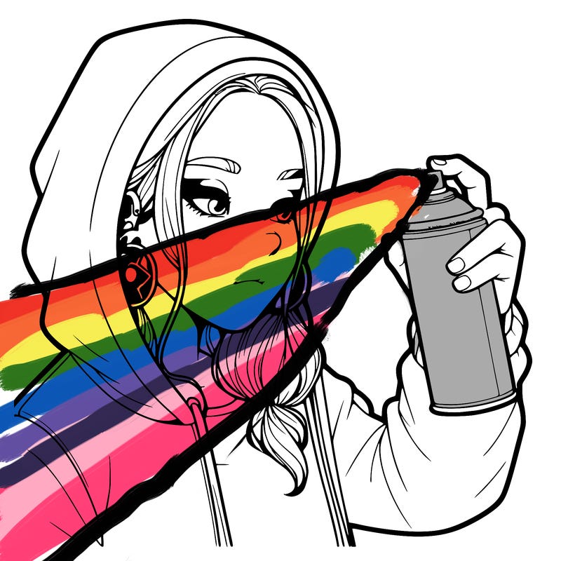 a realistic girl, spray painting