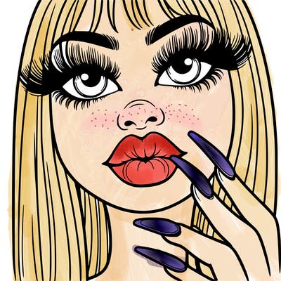 girl with big lips and long nails with long eyelashes