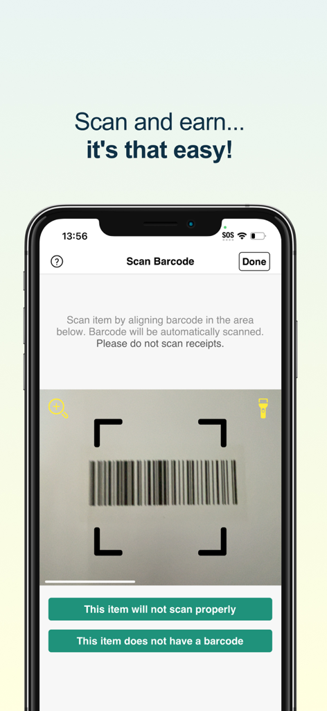 NCPMobile: Shopping Rewards - Interfaz de la aplicación NCPMobile que muestra un código de barras siendo escaneado para ganar recompensas de compra