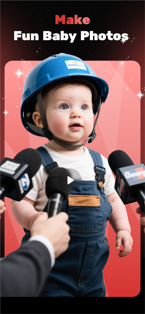 a1.art:Fun AI Photo Generator - 파란색 안전모와 작업복을 입고 기자 회견을 하는 AI 생성 아기