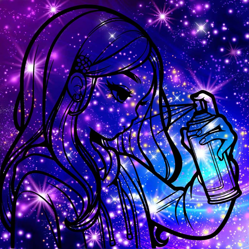 a realistic girl spray painting