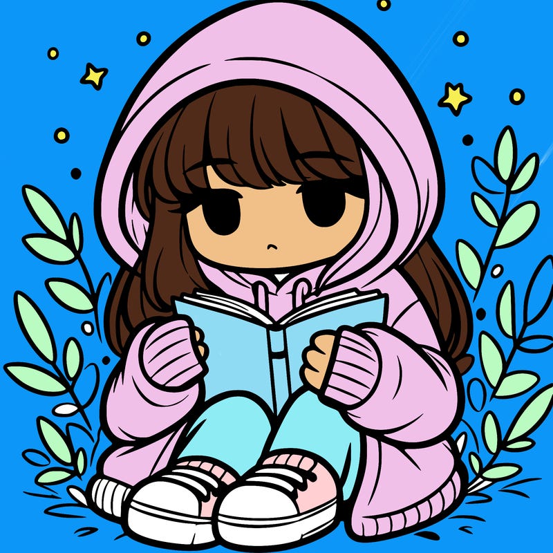 girl in oversized hoodie reading a book