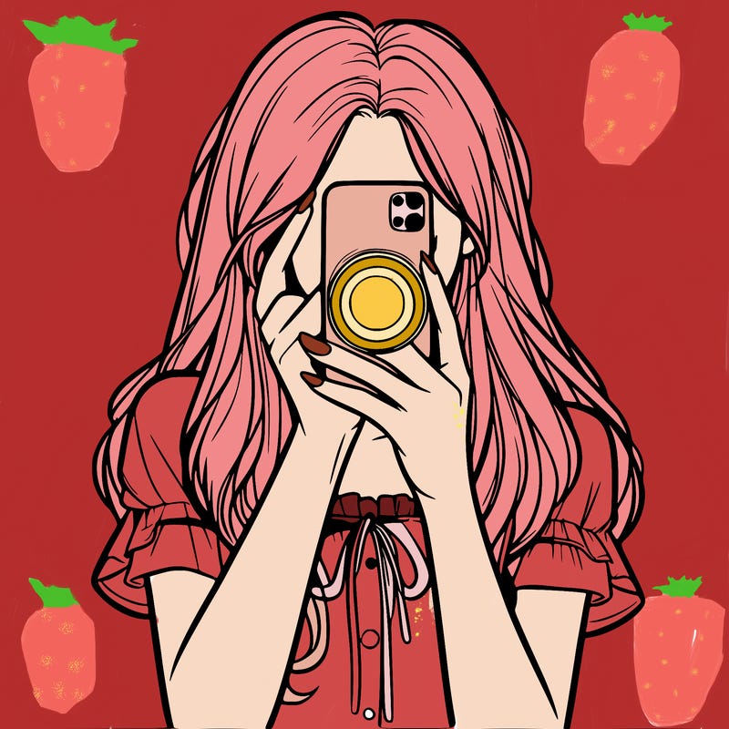 a realistic girl holding her phone taking pictures