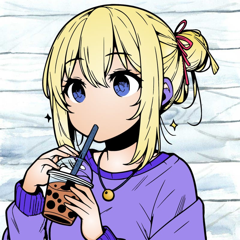manga character drinking boba