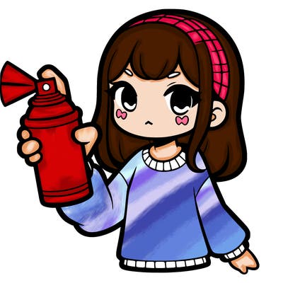 a girl holding  a spray paint