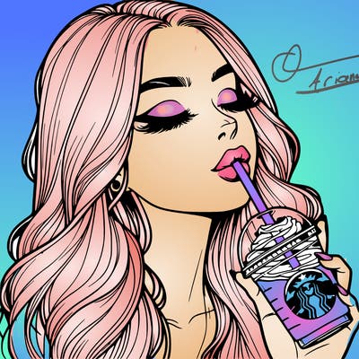 realistic girl drinking starbucks