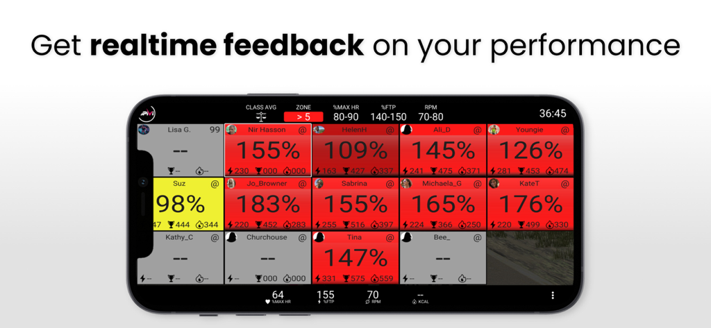 Métricas de rendimiento en tiempo real y tabla de clasificación grupal en la app de fitness Spivi Home
