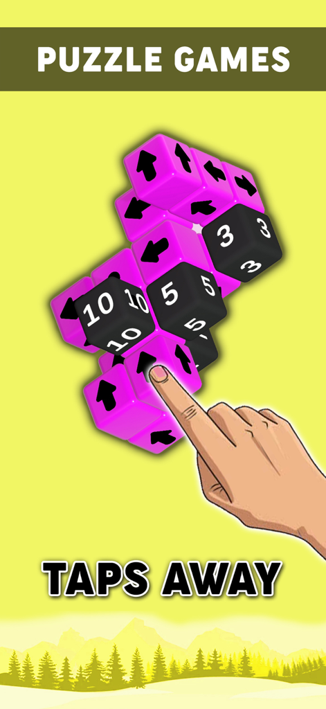 A hand tapping a 3D block in a logic puzzle game called Taps Away