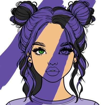 realistic girl with two buns in hair and lips