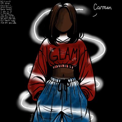 realistic girl faceless with baggy pants and a crop top