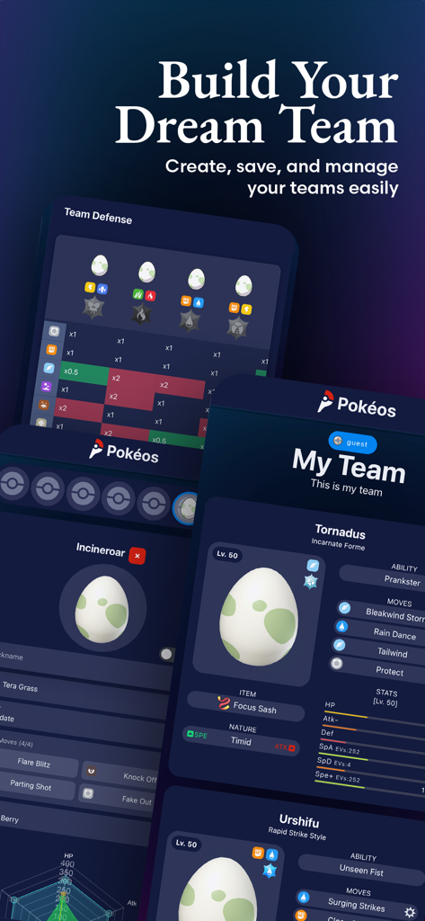 Pokéos - Pokeos app interface for building and managing competitive Pokemon teams