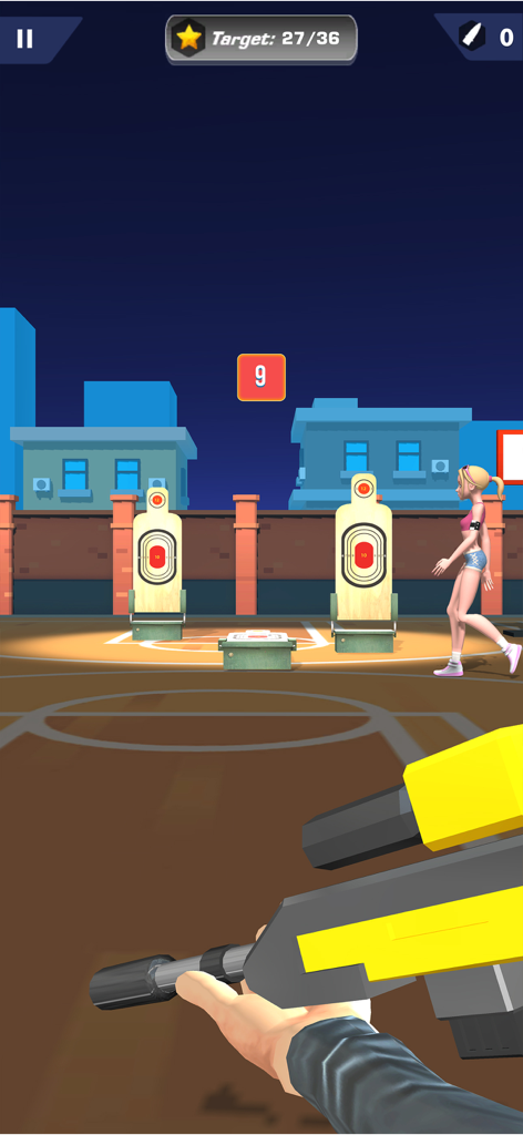 Shooting Master 3D Sniper Game - First person view of a sniper rifle aiming at targets in a shooting range simulator