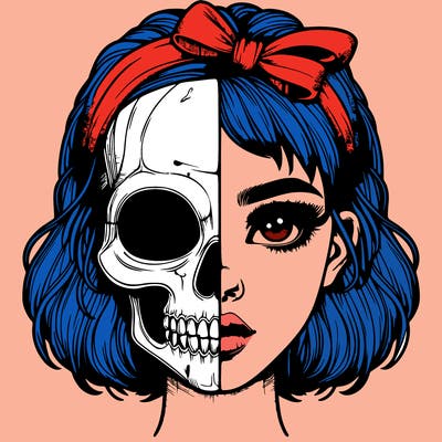 realistic girl with half skull mask