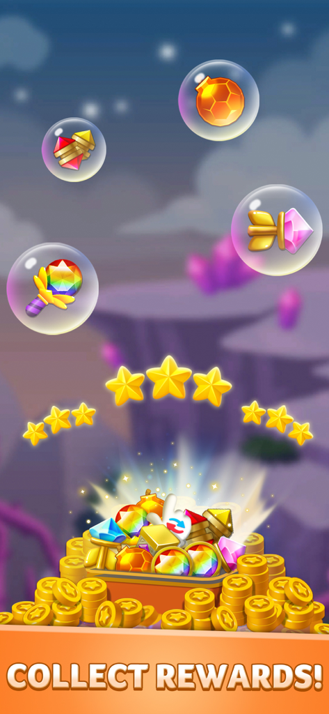 Jewel Match King - Collect rewards screen in Jewel Match King featuring gold coins jewels and boosters
