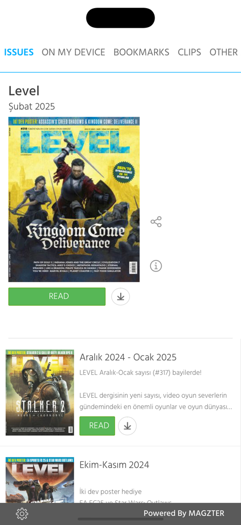 Level Dergisi - Level Dergisi mobile app interface showing a list of digital gaming magazine issues
